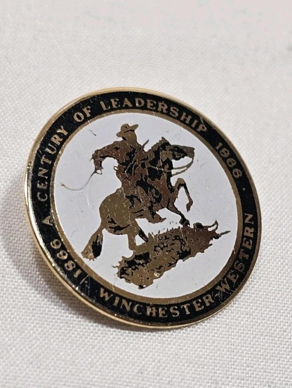 WINCHESTER WESTERN 1866 - 1966 Century of Leadership PINBACK Enameled Hat Pin